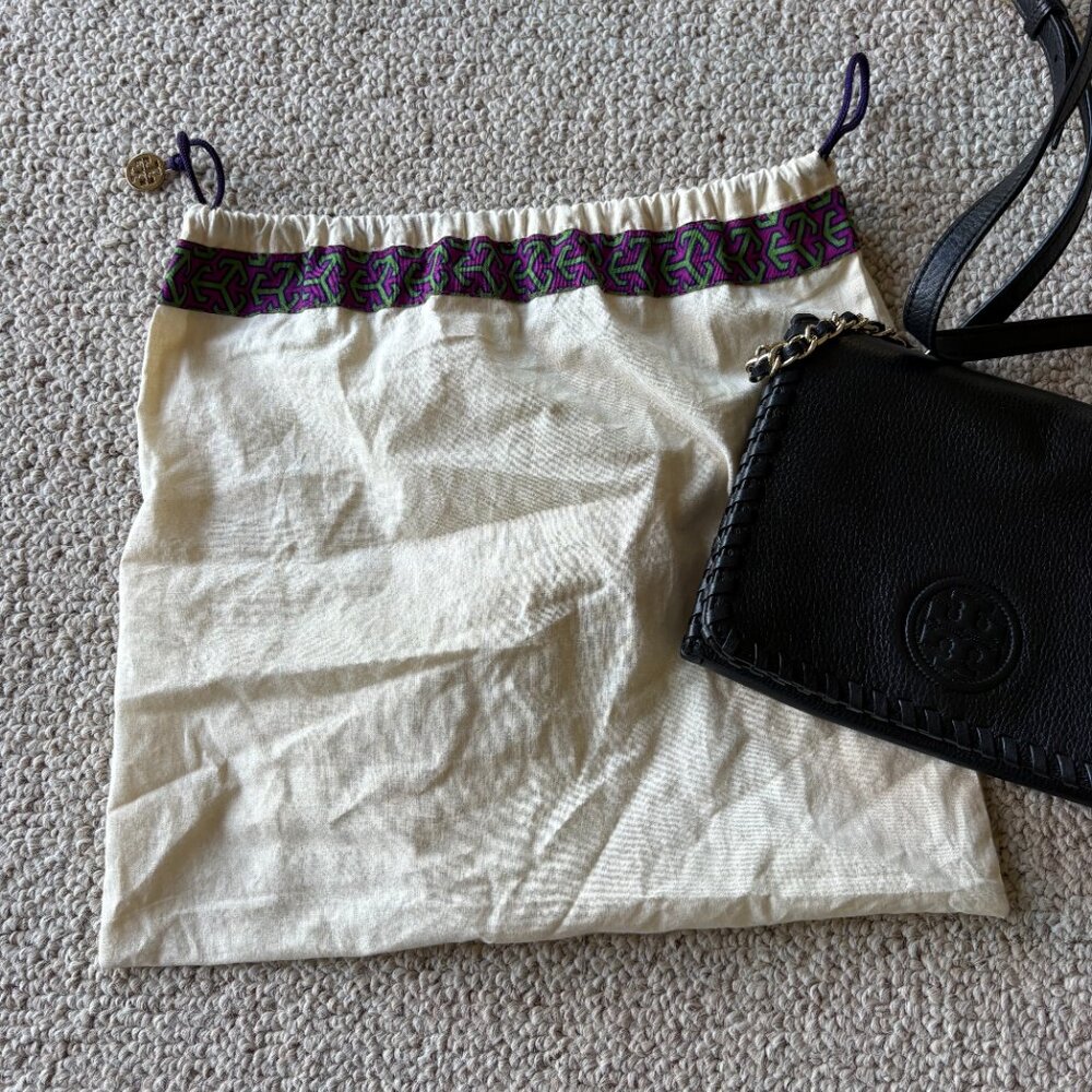 Tory Burch Marion Combo Crossbody Bag Black Leather Whipstitch Classic - Picture 10 of 11